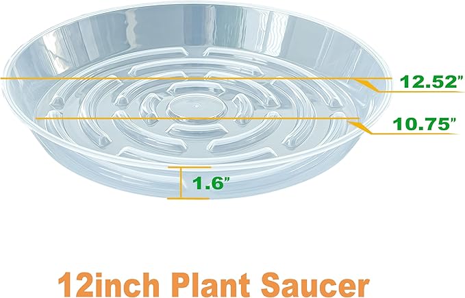 2 Packs Plant Saucer Pot Tray, 12 inch Clear Flower Planter Saucers and Drip Trays, 11 inch Plastic Flower Planter Saucers for Indoors Outdoors, Heavy Durable Plant Plate Water Catcher