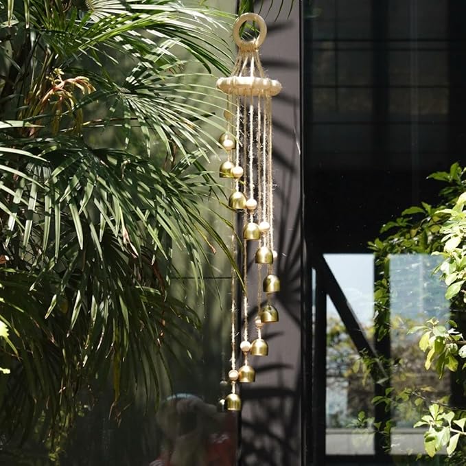 Wooden Wind Chimes for Outside Garden Wind Chimes for Outdoors 10 Brass Hanging Bells Window Patio Porch Wind Chime for Relaxing Home Décor
