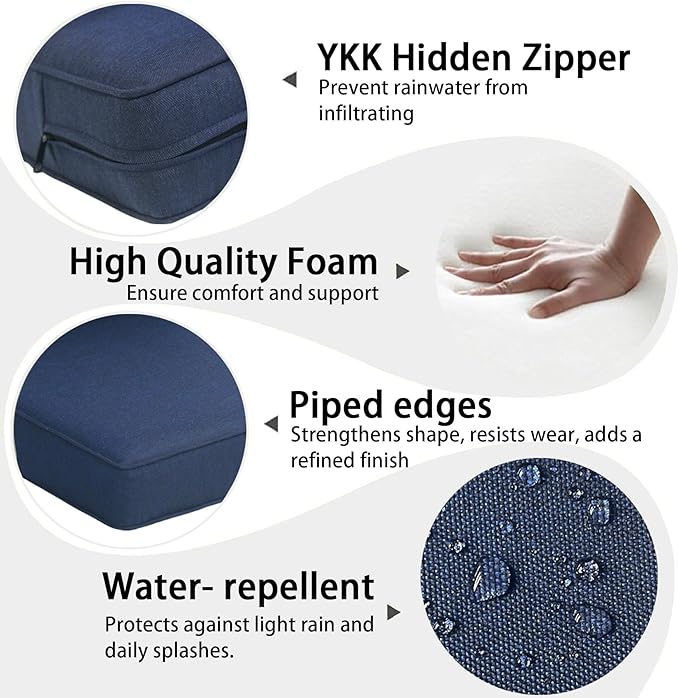 24"x27.5" Outdoor Deep Seat Patio Cushions Set of 2, Deep Seat Bottom Resilient Foam Filling Water-Resistant Stain-Resistant UV Resistant Weather Resistant with YKK Zippers, Midnight