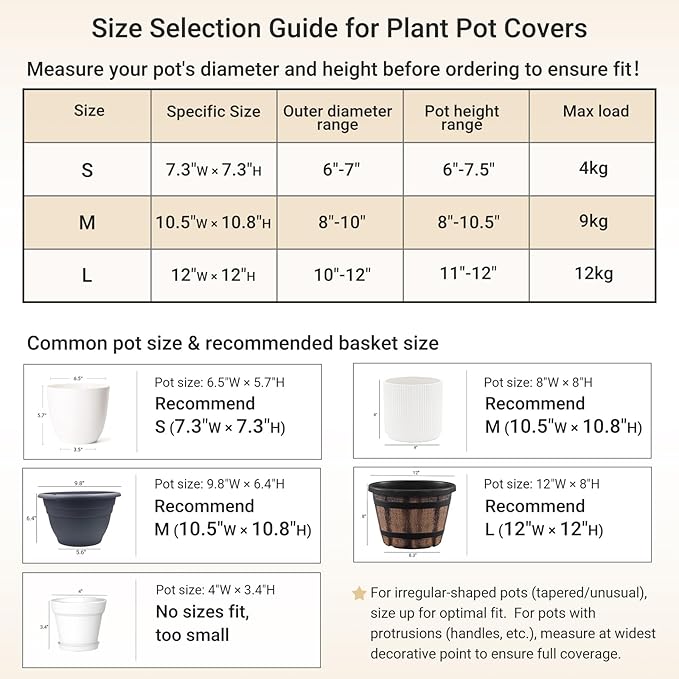 Dahey Jute Spliced Cotton Rope Plant Basket Modern Woven Storage Basket for 10.5" Floor Indoor Planter, Decorative Flower Pots Cover Laundry Bin with Handle Rustic Home Decor, White and Beige
