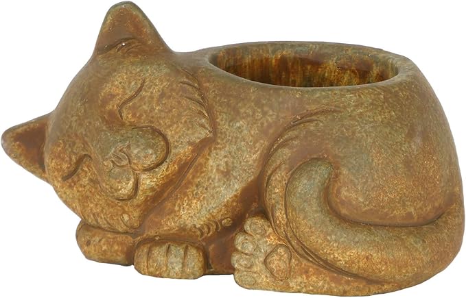 Classic Home and Garden Cement Buddies Animal Planter - Cute Desk Decoration - UV Coated Animal Vase w/Drain Plug - Succulent Plant Pot for Indoor/Outdoor Use (Cat Planter, Rust, Small)