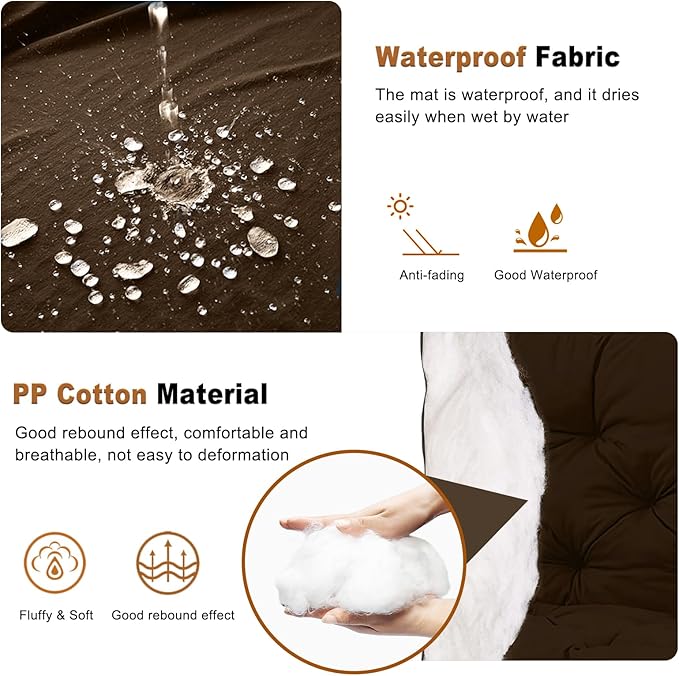 2-3 Seat Swing Replacement Cushion, Outdoor Bench Cushions with Backrest Thicken 4", Patio Furniture Garden Porch Loveseat Glider Pad Anti-Fading Waterproof (Brown, 40x47in)