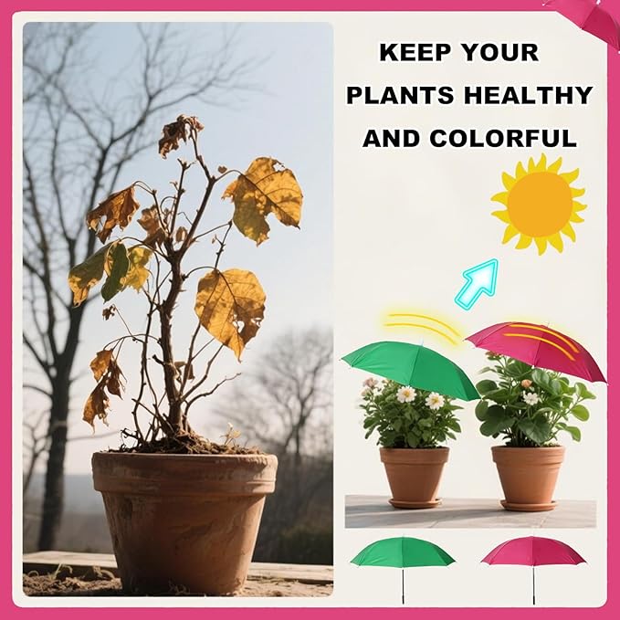 2pcs Adjustable Plant Umbrellas, Waterproof Garden Parasols with Metal Poles & H-Shaped Stakes Outdoor Sun Shade Cover for Potted Plants Flowers Vegetables