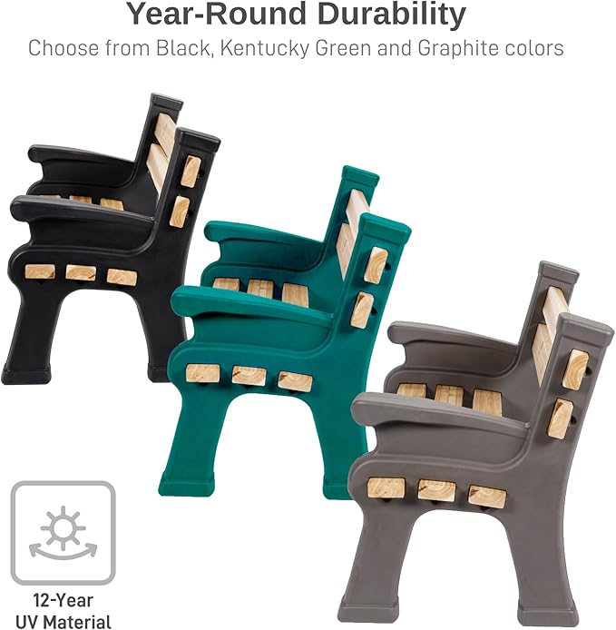 RTS Home Accents Custom Length Lightweight Indoor or Outdoor Bench Ends with Backrest and Armrest (Wood & Screws Sold Separately), Black