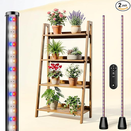Standing Grow Light with Timer 2PC, 192 LEDs, 65 Inch Full Spectrum Vertical Plant Lamp for Indoor, 3 Light Modes, 5 Level Dimmable Floor Grow Light, Mimic Sunlight for Greenhouse/Garden