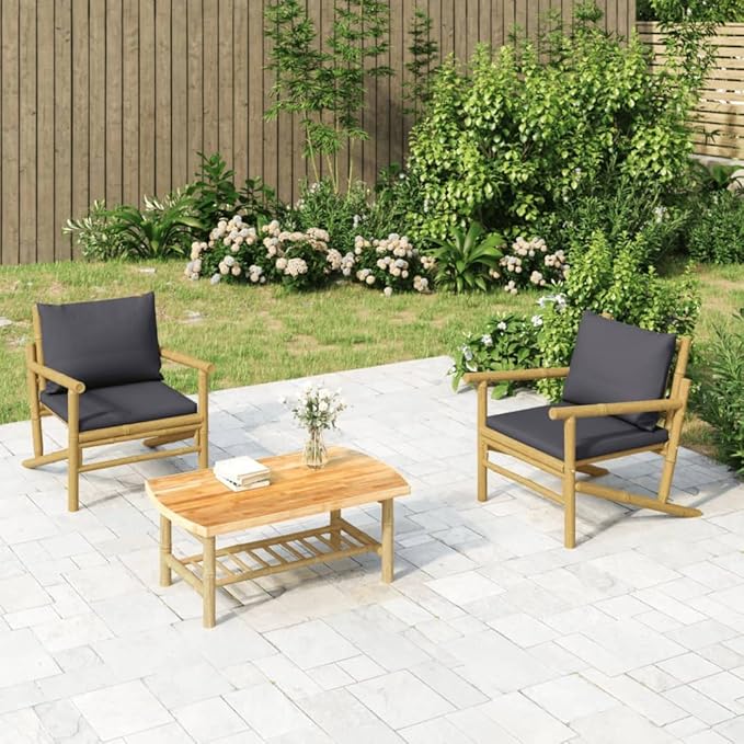Garden Lounge Set Bamboo Three Piece Set Modular Garden Seating Ensemble for Backyard Pond