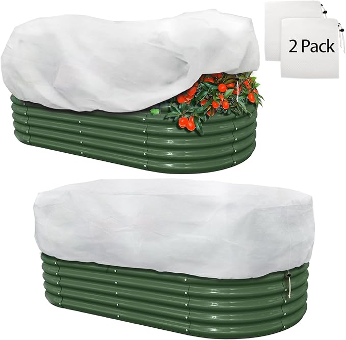 Plant Covers Freeze Protection, 2 Pack 8.1 x 4 x 1.6 ft Rectangular Raised Garden Bed Cover with Drawstring, 2.47oz/yd² Large Garden Box Frost Blankets Reusable Frost Cloth for Winter Outdoor Plants
