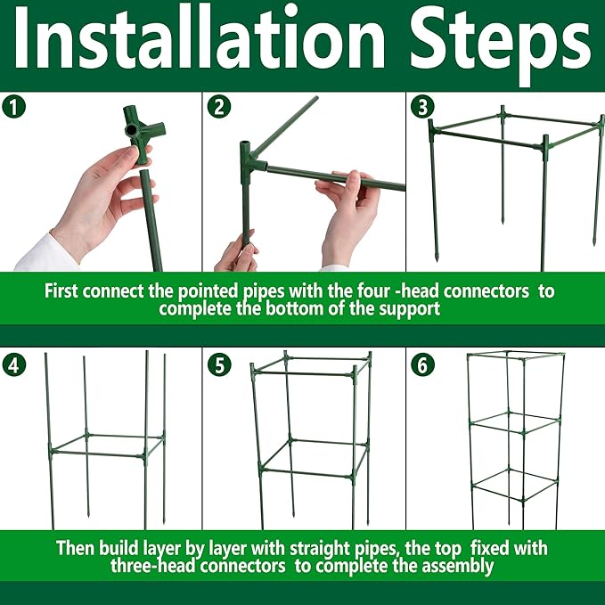 3 Packs 47 x 16 x 16 Inch Garden Tomato Cages with 17.7 Gallon Grow Bags- Square Plant Support Trellis Assembled with Planter Bags- Garden Cucumber Vegetables Frames for Vertical Climbing Plants