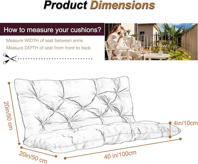 2-3 Seat Swing Replacement Cushion, Outdoor Bench Cushions with Backrest Thicken 4", Patio Furniture Garden Porch Loveseat Glider Pad Anti-Fading Waterproof (Wine Red, 40x40in)
