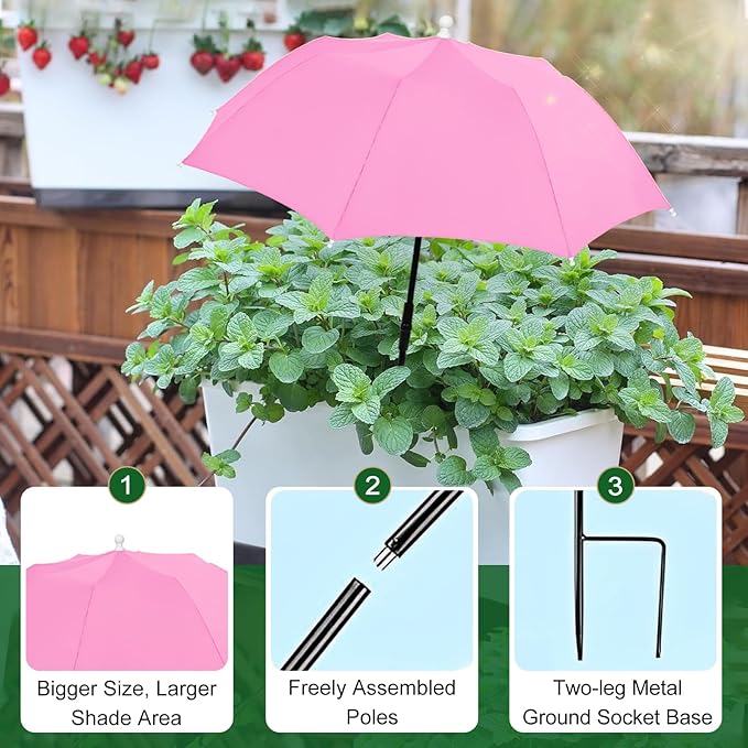 3 Packs Plant Shade Umbrellas for Outdoor Plants,23.6" Sun Shade Covers, Sun Protection Cloth for Potted Plants, Garden Beds, Patio Flowers,Pink Yellow Blue,3 Packs