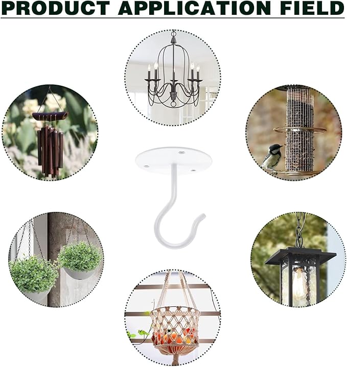 3 Pack Ceiling Hooks for Hanging Plants, Wall Mount Metal Heavy Duty Hooks Hangers for Bird Feeders, Planters, Lanterns, Wind Chimes, Indoor Decorations, White