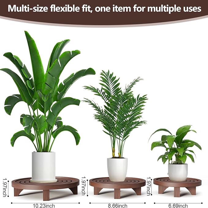 3-Pack Wood Plant Stand Indoor, Plant Riser Multi Sized Decorative Plant Stands Stools Corner Table Indoor and Outdoor Display Racks for Living Rooms Offices Balconies Table Gardens (Brown)
