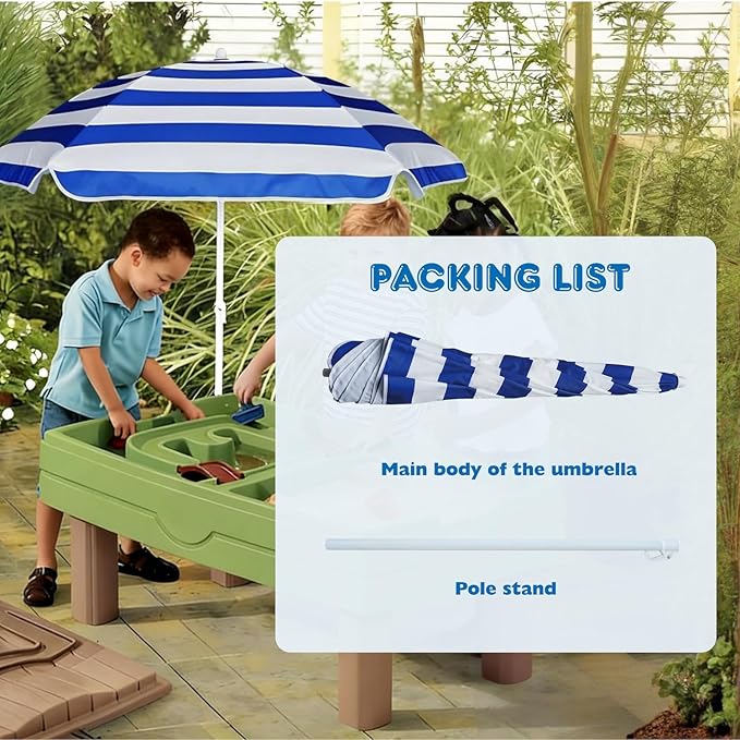 AMMSUN 5ft Seaside Umbrella for Sand and Water Table Sand Box - Kids Durable Umbrellas for children Beach Camping Garden Outdoor Play Shade (5ft Blue White)