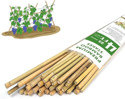 Plant Stakes,4FT Longer Sturdy Natural Bamboo Garden Stakes,GAGINANG 25Pcs Bamboo Sticks Trellis Support for Tomato, Vegetables Beans Trees Climbing Plants