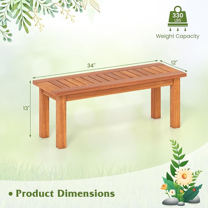 Plant Stand, Outdoor Wooden Planter Pot Holder with Teak Oil Finish & Slatted Top, Garden Planter Bench, Plant Display Rack for Porch, Backyard, Entryway (1, 34” x 12” x 13”)
