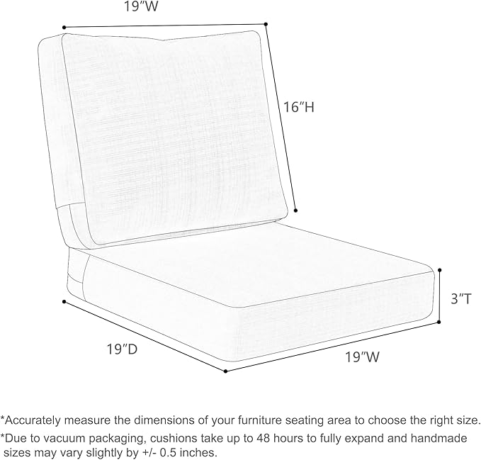Favoyard Deep Seat Patio Cushions 19 × 19 inch Rainproof & Fadeness Furniture Cushion Set for Outdoor Chair Couch with Polyester-Linen Fabric & Removable Cover, Hidden Zipper and Adjustment Staps