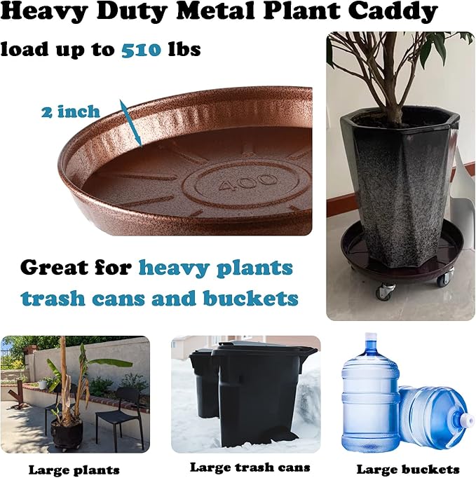 Planterhoma 3 Packs 16" Metal Plant Caddy with Wheels Extra-Large Rolling Plant Stand Heavy-Duty Plant Dolly with Casters Indoor Outdoor Wheeled Flower Pot Mover Rollers Garden Cart Trolley, Copper