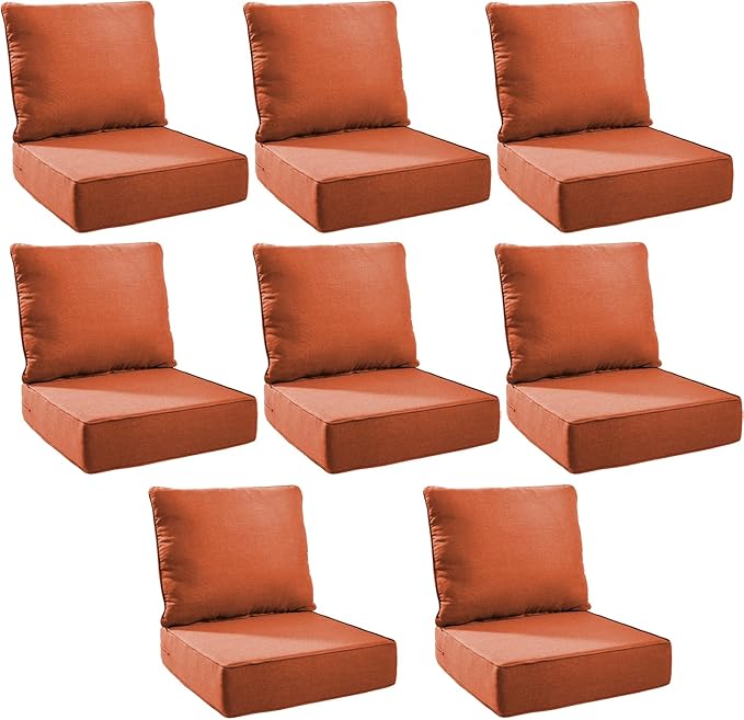 Outdoor Cushion Set for Furniture Patio Furniture, UV Resistant, Water Resistant - 6 Inch Thick Foam Garden Cushions– 24x24 Inch Patio Seat Covers for Chair/Sofa/Couch | Orange | 8-Pack |