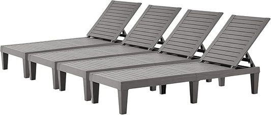 Outdoor Lounge Chaise, Adjustable Pool Lounge Chairs with 5 Positions Backrest, Waterproof Sun Loungers for Garden Pool Beach Patio Deck Sunbathing Set of 4