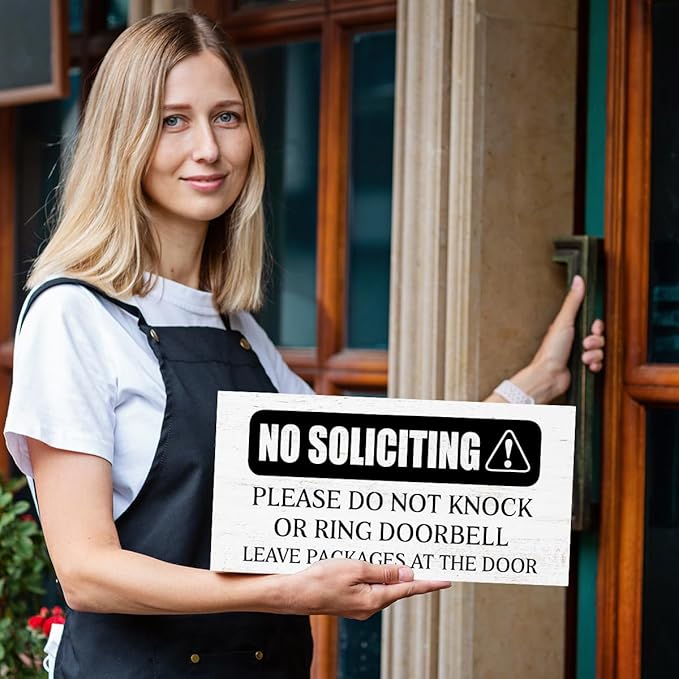 No Soliciting Wood Hanging Sign for Front Door,Do Not Knock or Ring Doorbell Sign for House Home