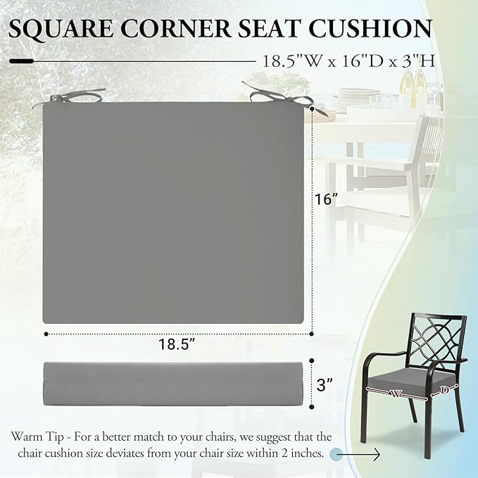 Wellsin Outdoor Chair Cushions for Patio Furniture - Outdoor Cushions for Chairs - Water Resistant Patio Chair Cushions Set of 4, 18.5"X16"X3", Light Grey