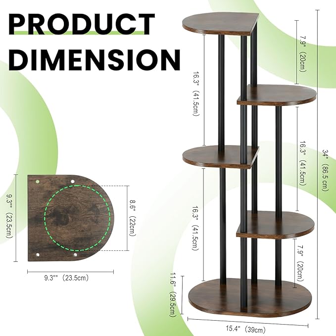 Tiered Plant Stand Indoor, Tall 5 Tier 6 Potted Wooden Plant Shelf for Multiple Plants, Multi Plant Holder Indoor for Patio Garden Patent Design Living Room Bedroom, Rustic Brown