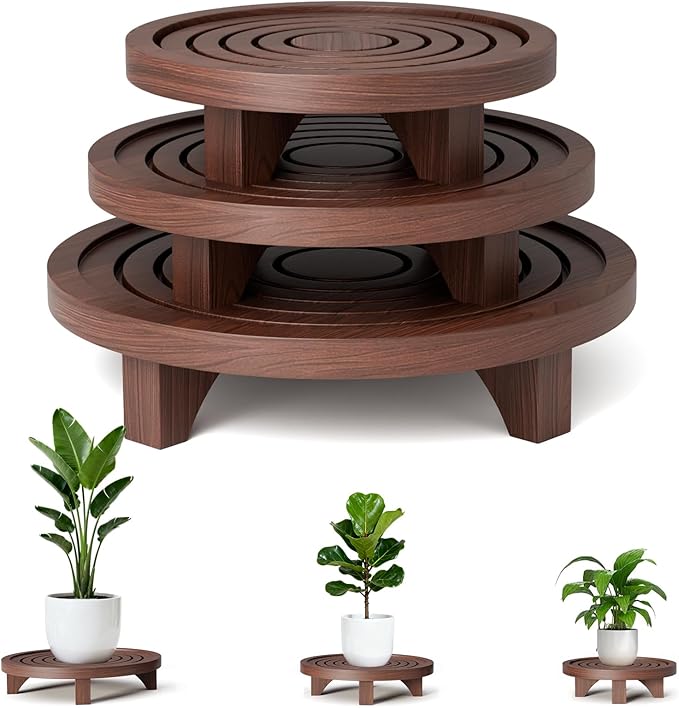 3-Pack Wood Plant Stand Indoor, Plant Riser Multi Sized Decorative Plant Stands Stools Corner Table Indoor and Outdoor Display Racks for Living Rooms Offices Balconies Table Gardens (Brown)