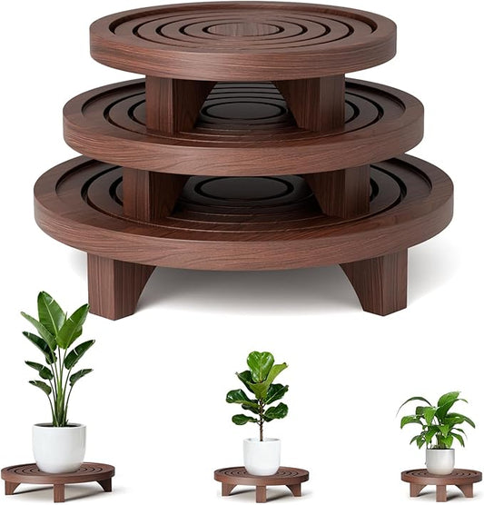 3-Pack Wood Plant Stand Indoor, Plant Riser Multi Sized Decorative Plant Stands Stools Corner Table Indoor and Outdoor Display Racks for Living Rooms Offices Balconies Table Gardens (Brown)