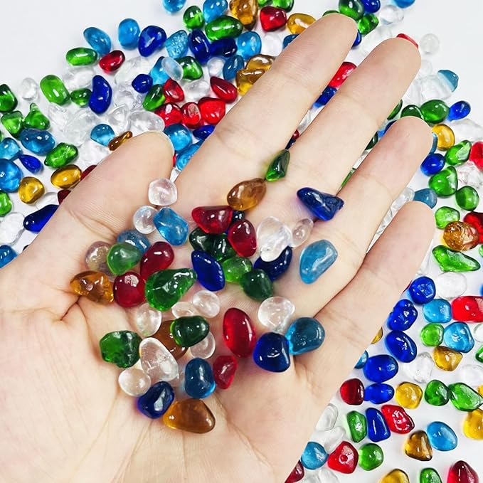 Glass Stones, 0.85LB/385g Mixed Color Aquarium Gravel Rocks, Rainbow Pebbles for Fish Tank, Sea Glass for Vase Filler Craft