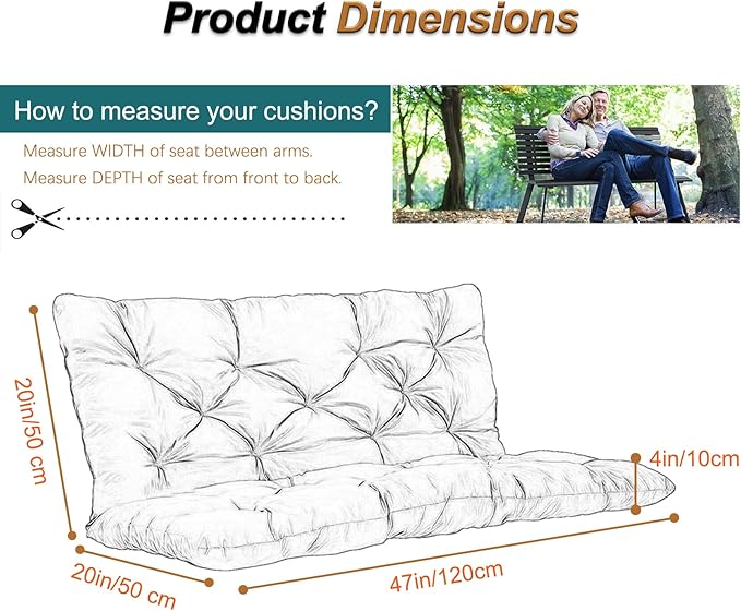 2-3 Seat Swing Replacement Cushion, Outdoor Bench Cushions with Backrest Thicken 4", Patio Furniture Garden Porch Loveseat Glider Pad Anti-Fading Waterproof (Lake Blue, 40x47in)