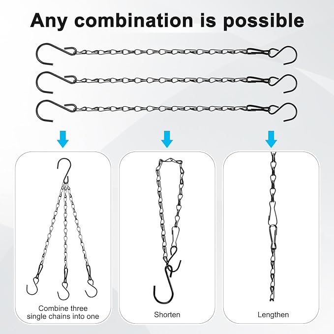 6-Pack Chain for Hanging Plants, 33cm(13 Inch) Adjustable Hanging Chain with Hooks for Bird Feeder/Planter/Lantern/Wind Chime, Iron Basket Extender Hanger [Black]