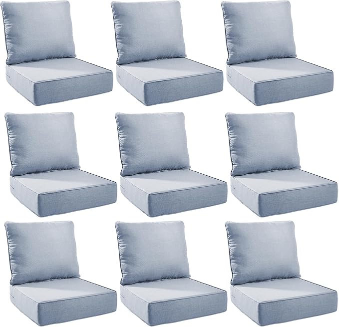Outdoor Cushion Set for Furniture Patio Furniture, UV Resistant, Water Resistant - 6 Inch Thick Foam Garden Cushions– 24x24 Inch Patio Seat Covers for Chair/Sofa/Couch | Baby Blue | 9-Pack |