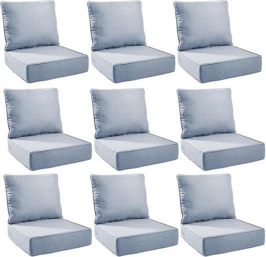 Outdoor Cushion Set for Furniture Patio Furniture, UV Resistant, Water Resistant - 6 Inch Thick Foam Garden Cushions – 22x24 Inch Patio Seat Covers for Chair/Sofa/Couch | Baby Blue | 9-Pack |