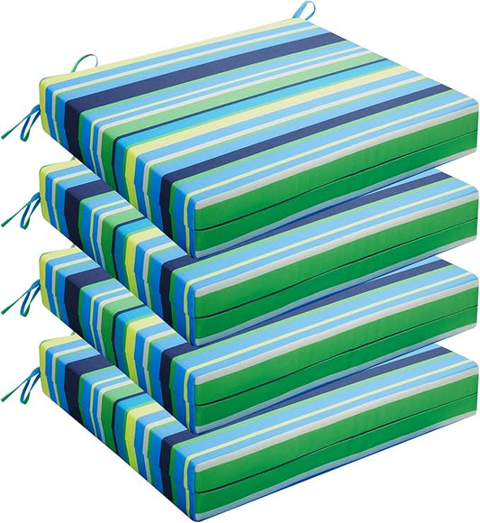 Wellsin Outdoor Chair Cushions for Patio Furniture - Outdoor Cushions for Chairs - Water Resistant Patio Chair Cushions Set of 4, 18.5"X16"X3", Stripe 01
