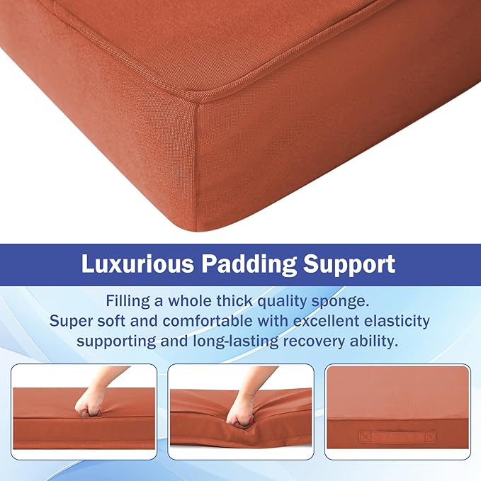 Patio Chair Cushions, 19" x 19" x 3" Outdoor Chair Cushions Set of 4, Waterproof Outdoor Cushions for Patio Furniture, Outdoors Seat Cushions Set of 4 with Handle and Ties, Spice