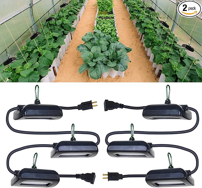 Owleye 12FT Outdoor Grow Lights LED String Plant Light, IP65 Waterproof, Full Spectrum, 120V, ETL Listed, 33.89 umol/s, Linkable Grow Light for Greenhouse & Outdoor Garden & Raised Bed (3-Bulbs)-2 Set