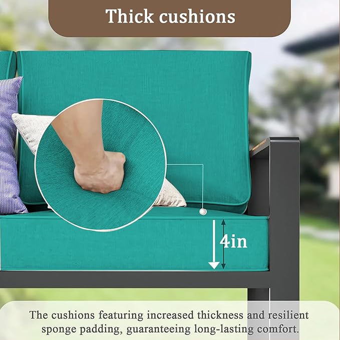 14 Pieces Outdoor Sectional Replacement Cushions for Patio Furniture, 4in Thick Outdoor Sofa Cushions for 6 Seat, Waterproof Deep Seat Couch Patio Cushion Set (Lake Blue)