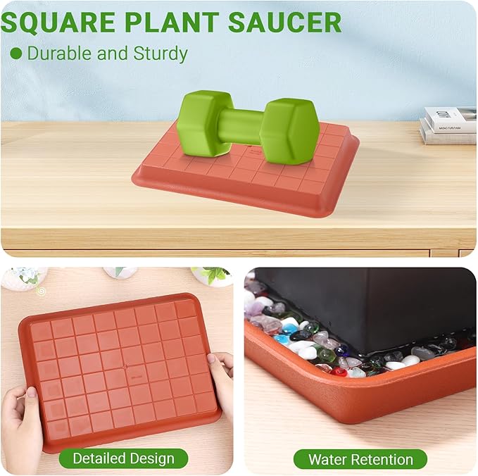 GREANER 11 Inch Red Plant Saucer, 3 Packs Plastic Plant Trays for Pots, Plant Water Catcher Tray for Indoors Outdoor, Flower Planter