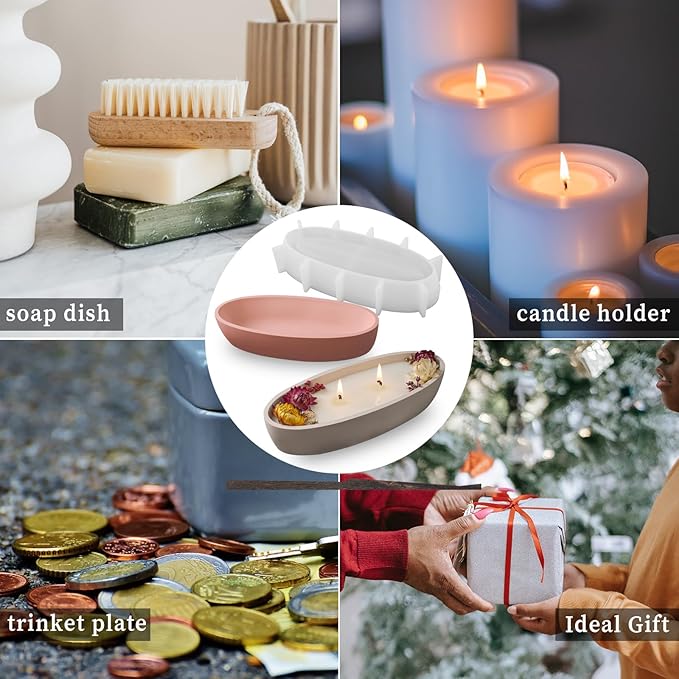 Wehous Silicone Mold Oval Bowl Resin Candle Boat Jar Epoxy Resin Storage Tray Container DIY Succulent Planter Cement Art Craft Jewelry Trinket Candy Holder Decor
