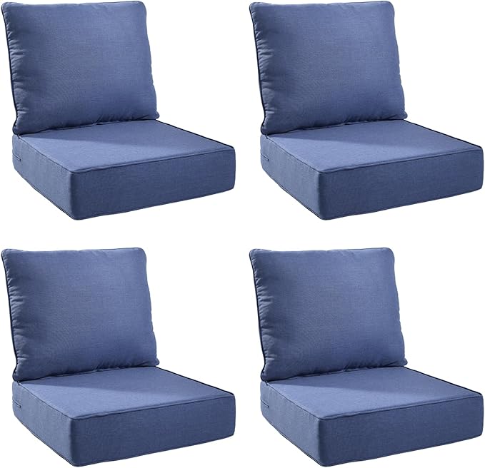Outdoor Cushion Set for Furniture Patio Furniture, UV Resistant, Water Resistant - 6 Inch Thick Foam Garden Cushions– 22x24 Inch Patio Seat Covers for Chair/Sofa/Couch | Blue | 4-Pack |