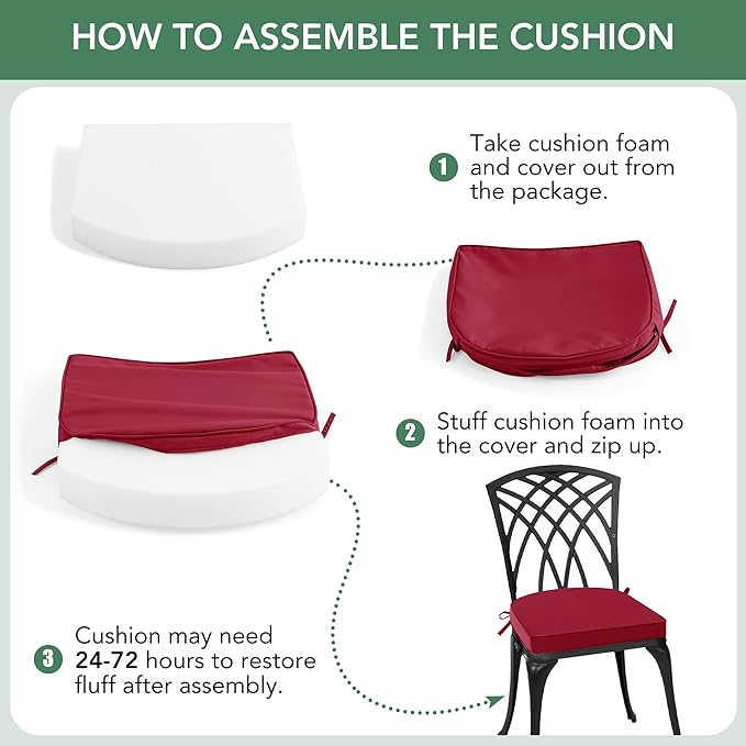 Outdoor Chair Cushions Set of 4: Waterproof & Fade Resistant Patio Furniture Cushions - 18.5 x 16 x 2 Inch Non Slip Round Corner Seat Cushion Pads with Removable Cover for Garden Yard Lawn, Burgundy