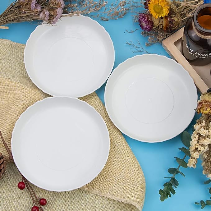12 Pack Plastic White Round Wave Plant Saucer,Durable Heavy Duty Flower Plant Pot Drip Tray Container for Home Garden Indoor and Out Door Plant (6 Inch/8 Inch/10 Inch)