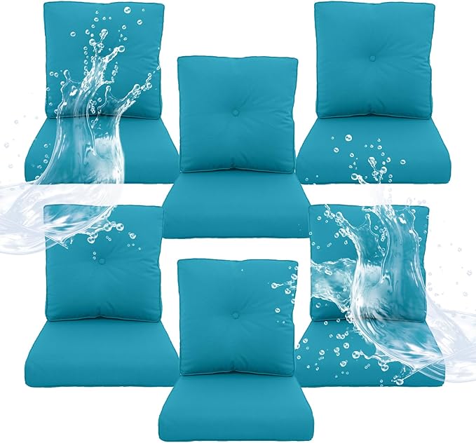 Outdoor Chair Cushions 6 Sets - 22*24" Patio Furniture Cushion with Removable Cover, 28D High Density Sponge Filling Outdoor Patio Cushion for Chair, Rocker, Sofa and Loveseat - Light Blue
