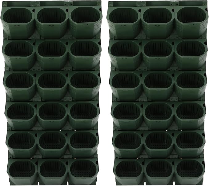 Wall Planter with 36 Pots, Wall-Mounted Indoor & Outdoor Flower Pot Holder, Vertical Garden Plastic Planter for Flowers, Vegetables, Grass (Army Green)