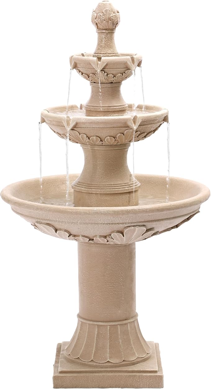 Grepatio Italian Outdoor Water Fountain, 48" H Waterfalls with Pump, 3-Tier Roman Pillar Garden Fountain, Indoor/Outdoor Modern Floor Standing Water Fountains for Garden, Patio, House Decor