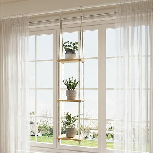 Window Plant Shelves 3-Tier Hanging Plant Shelves for Indoor Window Shelf for Plants Wall Mounted Window Sill Plant Shelf Living Room Garden Boho Decor