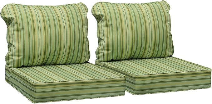 AAAAAcessories Outdoor Seat Cushions for Chairs, Fade-Resistant, Waterproof Patio Furniture Replacement Cushions, 25.5" x 25.5" x 5" + 25.5" x 19", Set of 4, Mossy Forest Stripe