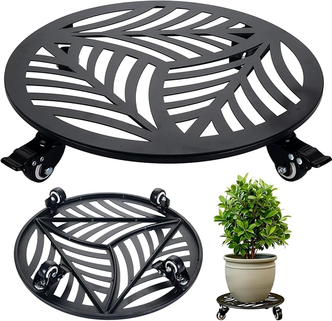 1 Pack Metal Plant Caddy with Wheels 17 inches Heavy-Duty Iron Rolling Plant Stand with Casters Indoor Outdoor Wheeled Plant Roller Base Pot Movers Plant Dolly Coaster Trolley Black
