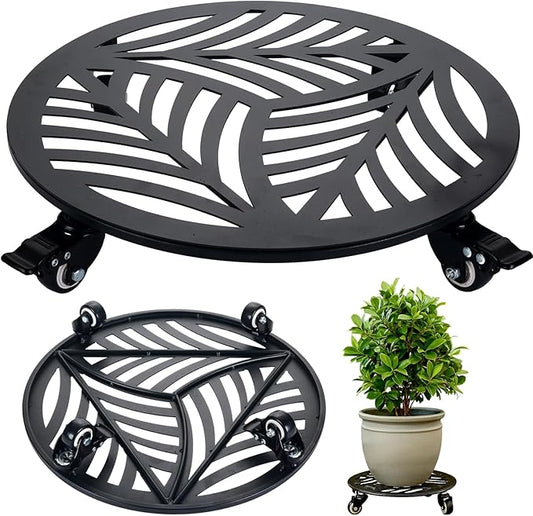 1 Pack Metal Plant Caddy with Wheels 17 inches Heavy-Duty Iron Rolling Plant Stand with Casters Indoor Outdoor Wheeled Plant Roller Base Pot Movers Plant Dolly Coaster Trolley Black