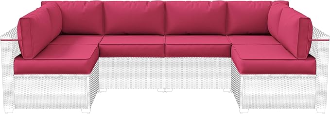 14-Piece Outdoor Cushions for Patio Furniture Thick Outdoor Chair Cushions 5" Foam High-Density Water-Resistant Deep Seat Cushion for 6-Seat Sectional Sets Liner&Cover Pink